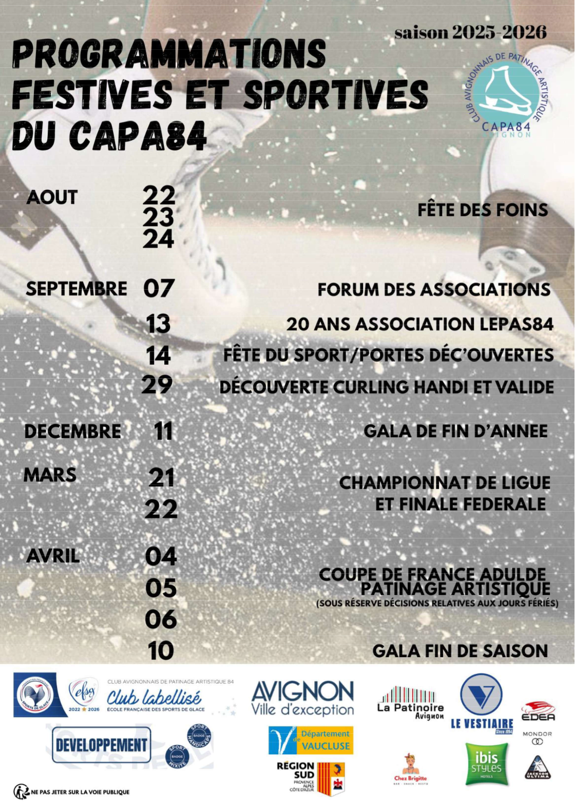 Programmations Festives et Sportives du CAPA84 Saison 2025-2026